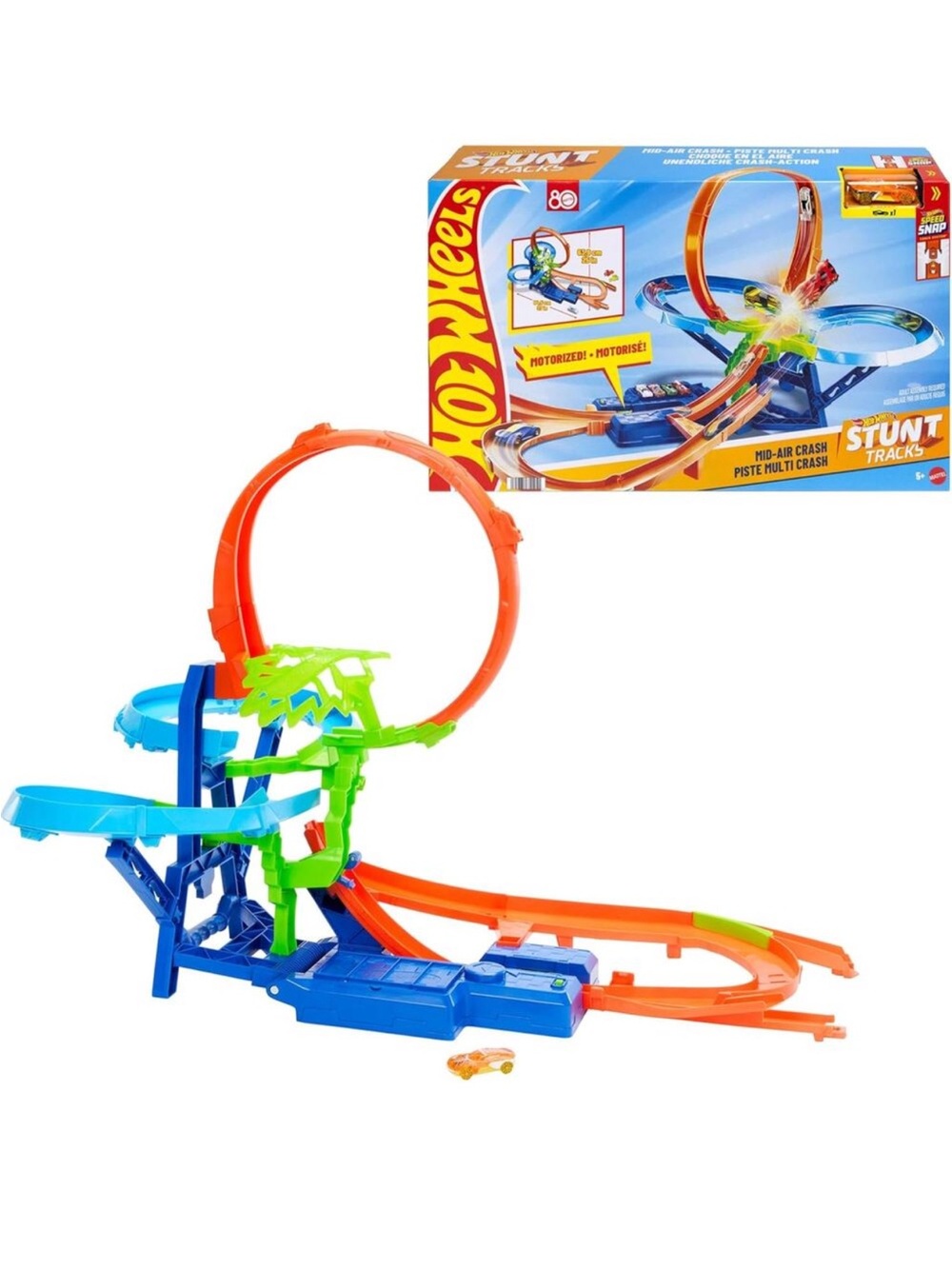 Hot Wheels Mid-Air Crash Motorized Stunt Track Toy Playset with Car